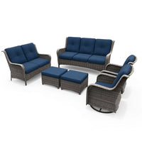 Patio Furniture Set 6-Piece Outdoor Patio Conversation Set with Blue Cushions Lawn Furniture — Studio Shot