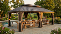 14 Ft. X 22 Ft. Double Galvanized Steel Roof Aluminum Frame Outdoor Patio Hardtop Gazeb with Netting and Curtains — Lifestyle