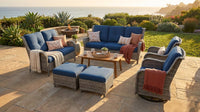 Patio Furniture Set 6-Piece Outdoor Patio Conversation Set with Blue Cushions Lawn Furniture — Lifestyle