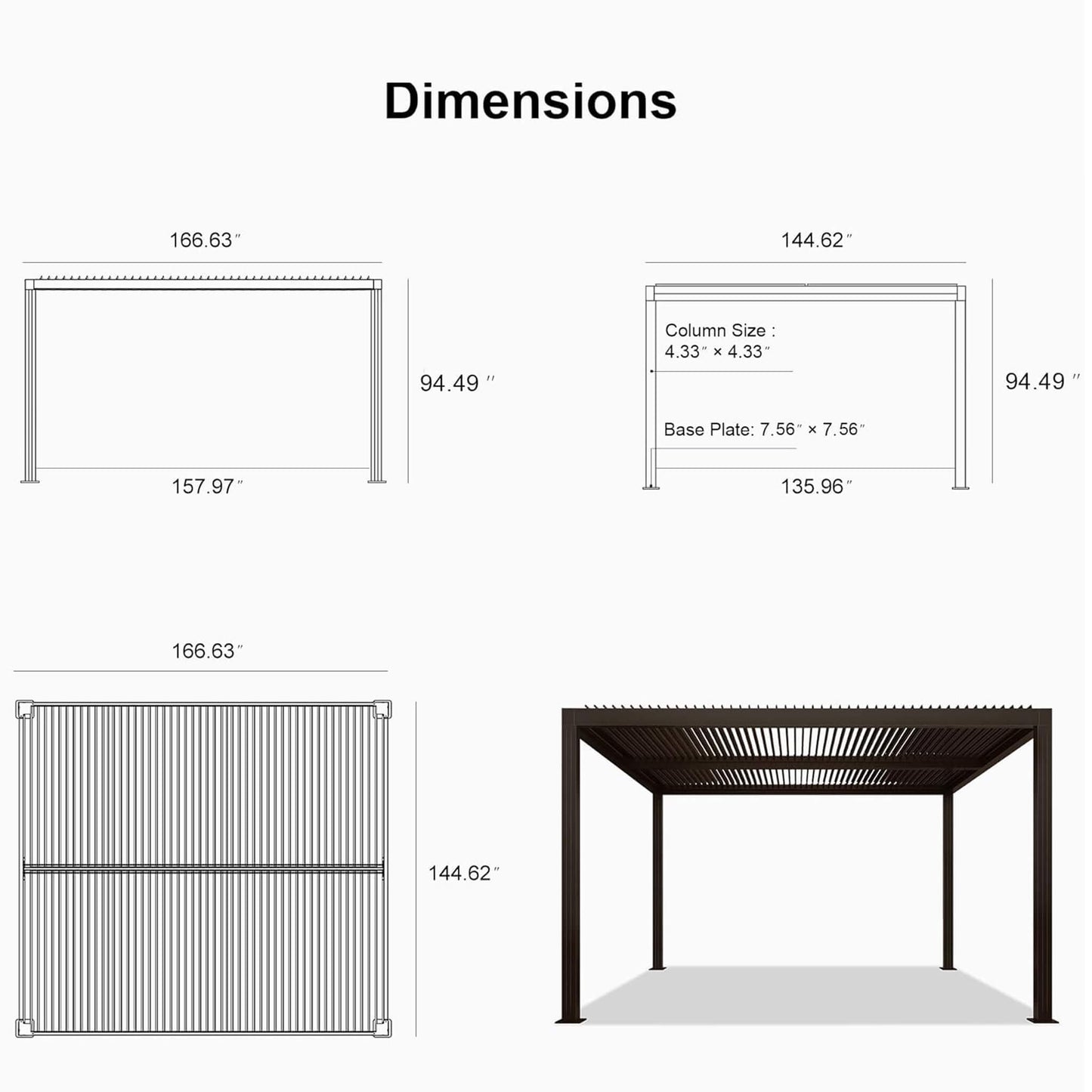 Alora Premium Outdoor Aluminum Louvered Patio Pergola With LED Lights