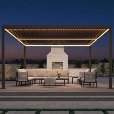 Alora Premium Outdoor Aluminum Louvered Patio Pergola With LED Lights