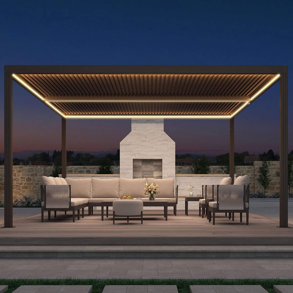 Alora Premium Outdoor Aluminum Louvered Patio Pergola With LED Lights